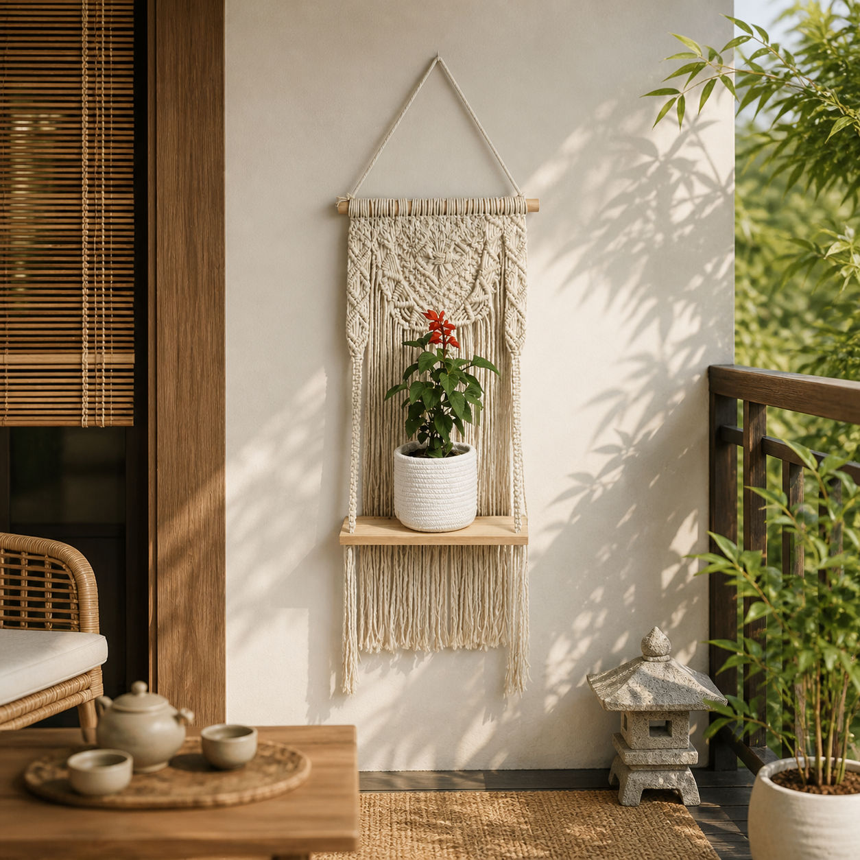 Vintage Inspired Macrame Wall Shelf Bohemian Home Organizer